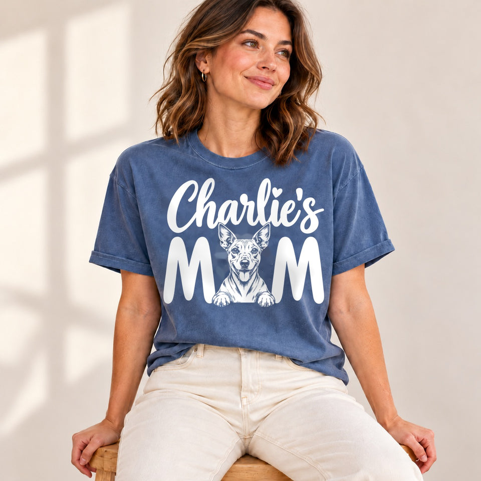 Personalized American Hairless Terrier Charlie’s Mom Basic T-Shirt lifestyle photo