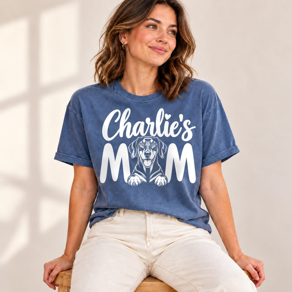 Personalized Doberman Pinscher Charlie’s Mom Basic T-Shirt lifestyle photo