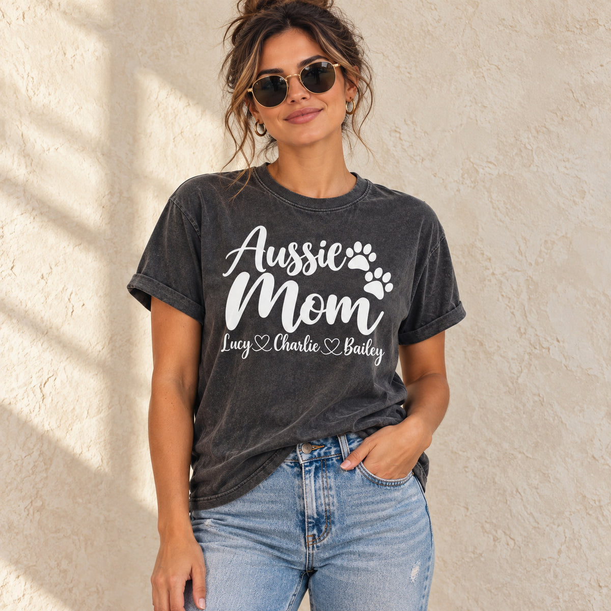 Personalized Australian Shepherd Mom Basic T-Shirt lifestyle photo