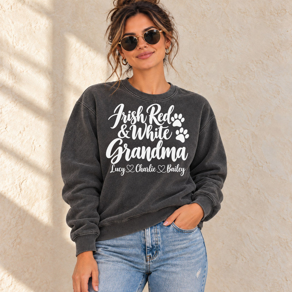 Personalized Irish Red And White Setter Grandma Premium Sweatshirt lifestyle photo