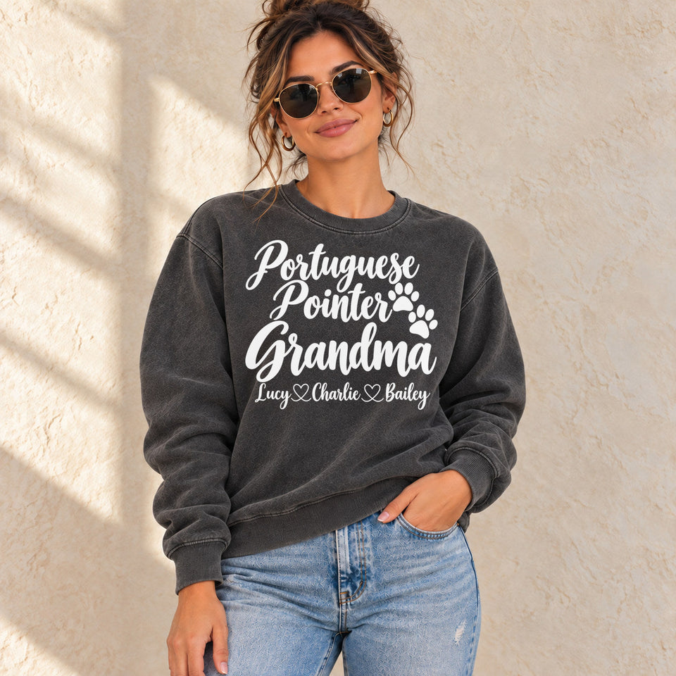 Personalized Portuguese Pointer Grandma Premium Sweatshirt lifestyle photo