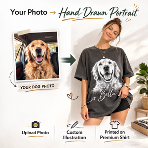 Turn Your Dog Into Art – Custom Hand-Drawn Portrait T-Shirt