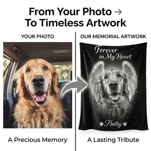 A Beautiful Way To Remember Your Best Friend 🐾 Turn your pet photo into a memorial blanket you can hug forever.