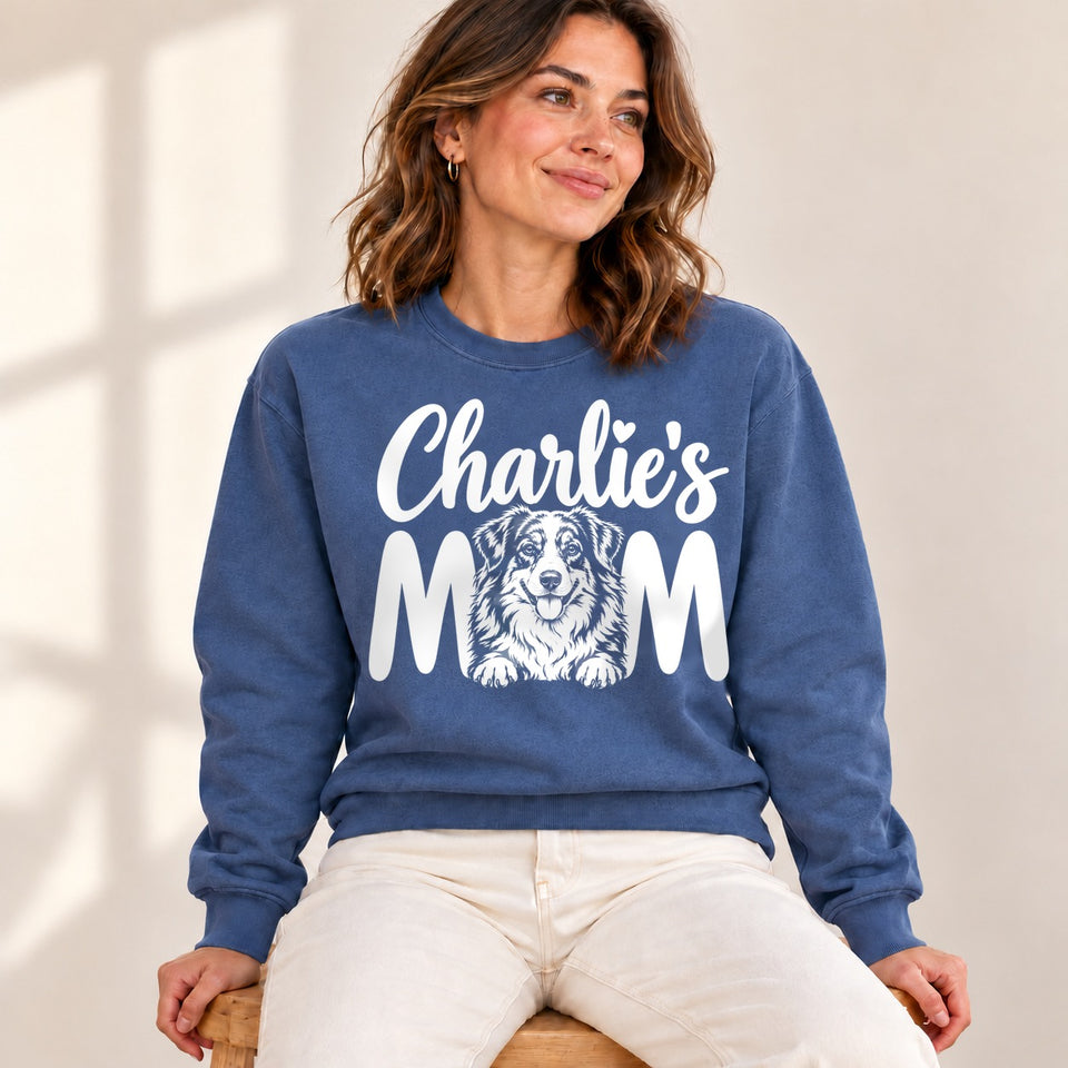 Personalized Australian Shepherd Charlie’s Mom Sweatshirt lifestyle photo