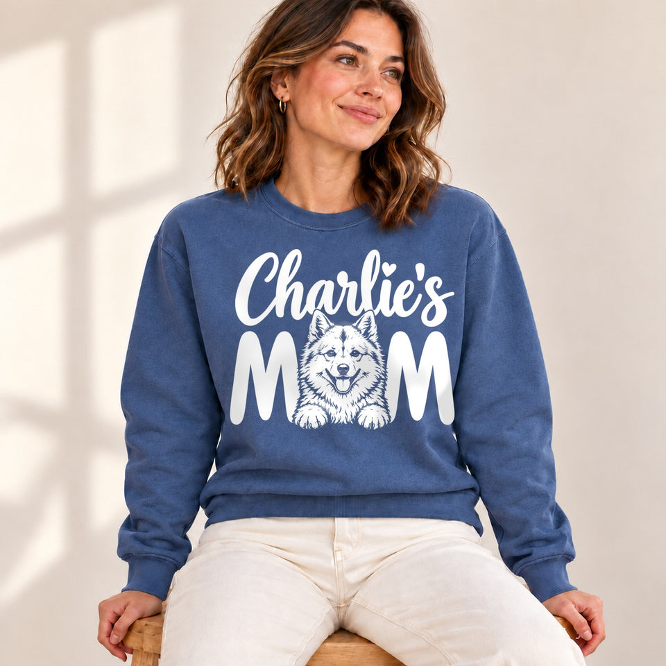 Personalized Finnish Spitz Charlie’s Mom Sweatshirt lifestyle photo