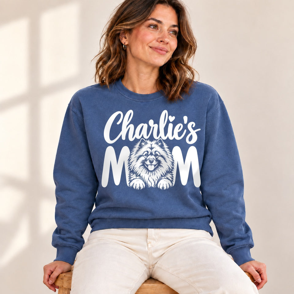 Personalized Keeshond Charlie’s Mom Sweatshirt lifestyle photo