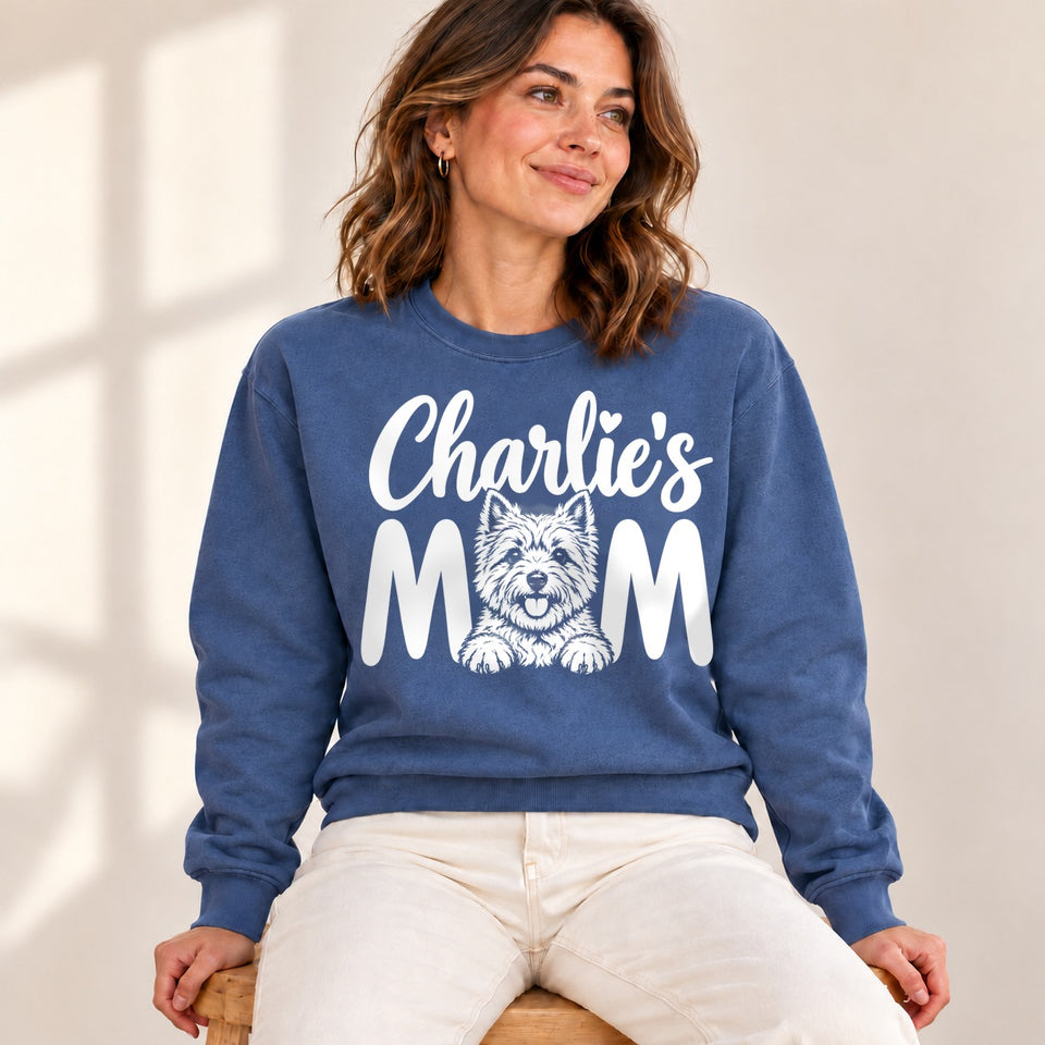 Personalized Norwich Terrier Charlie’s Mom Sweatshirt lifestyle photo