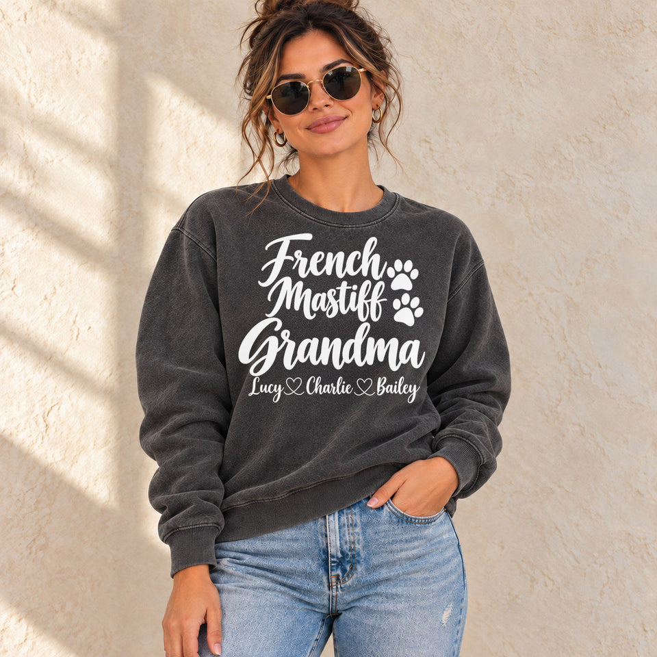 Personalized Dogue de Bordeaux Grandma Premium Sweatshirt lifestyle photo