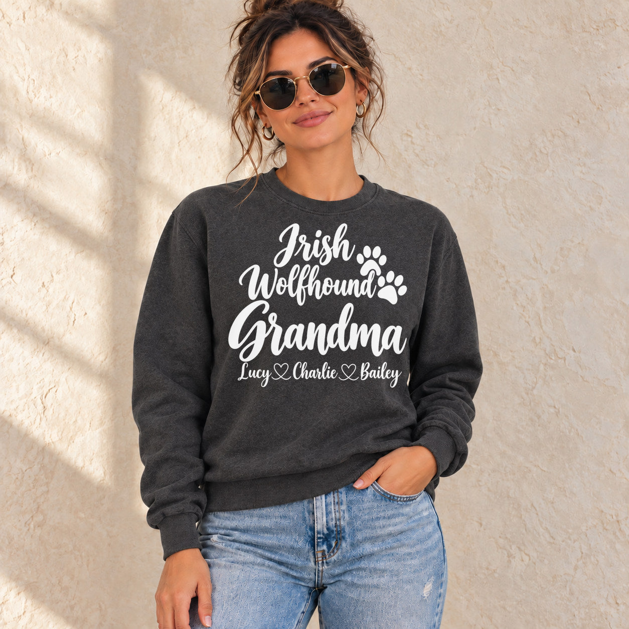Personalized Irish Wolfhound Grandma sweatshirt standard — lifestyle photo 1