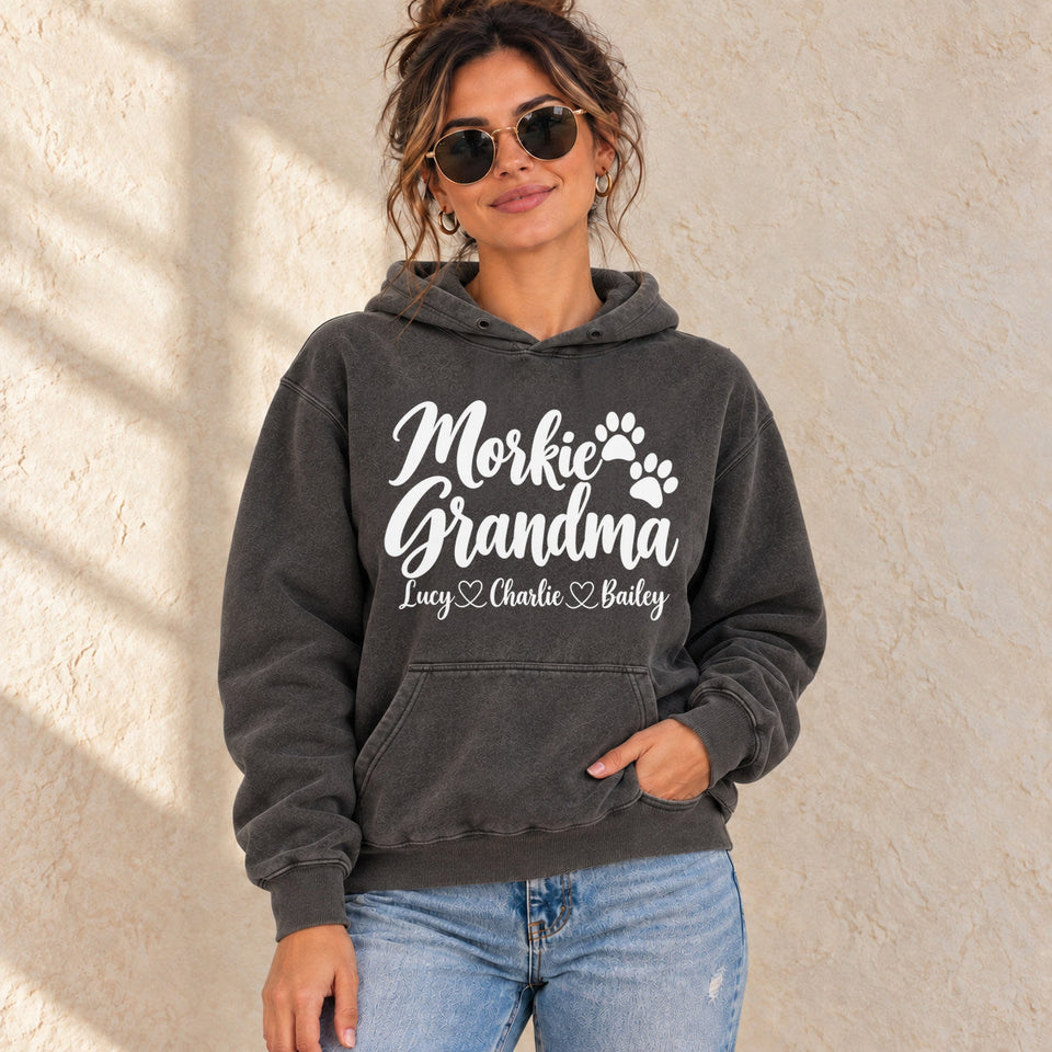 Personalized Morkie Grandma Premium Hoodie lifestyle photo