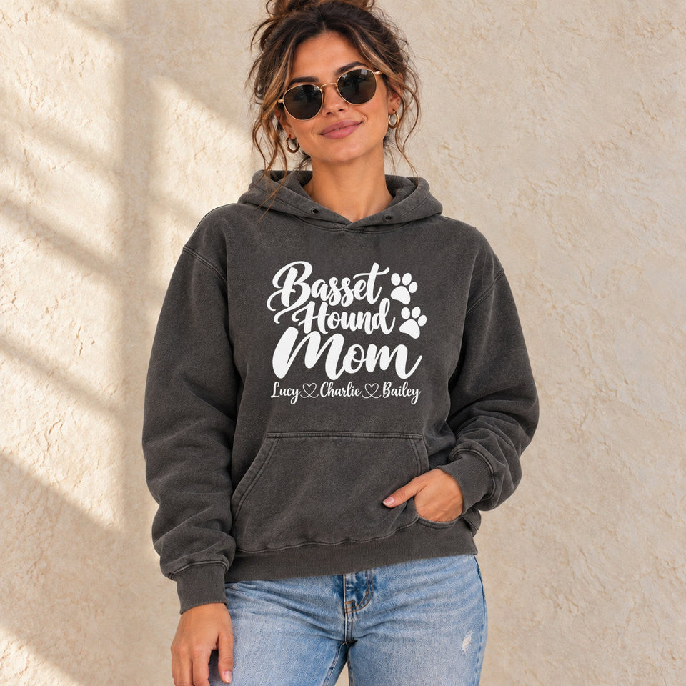 Personalized Basset Hound Mom Premium Hoodie lifestyle photo