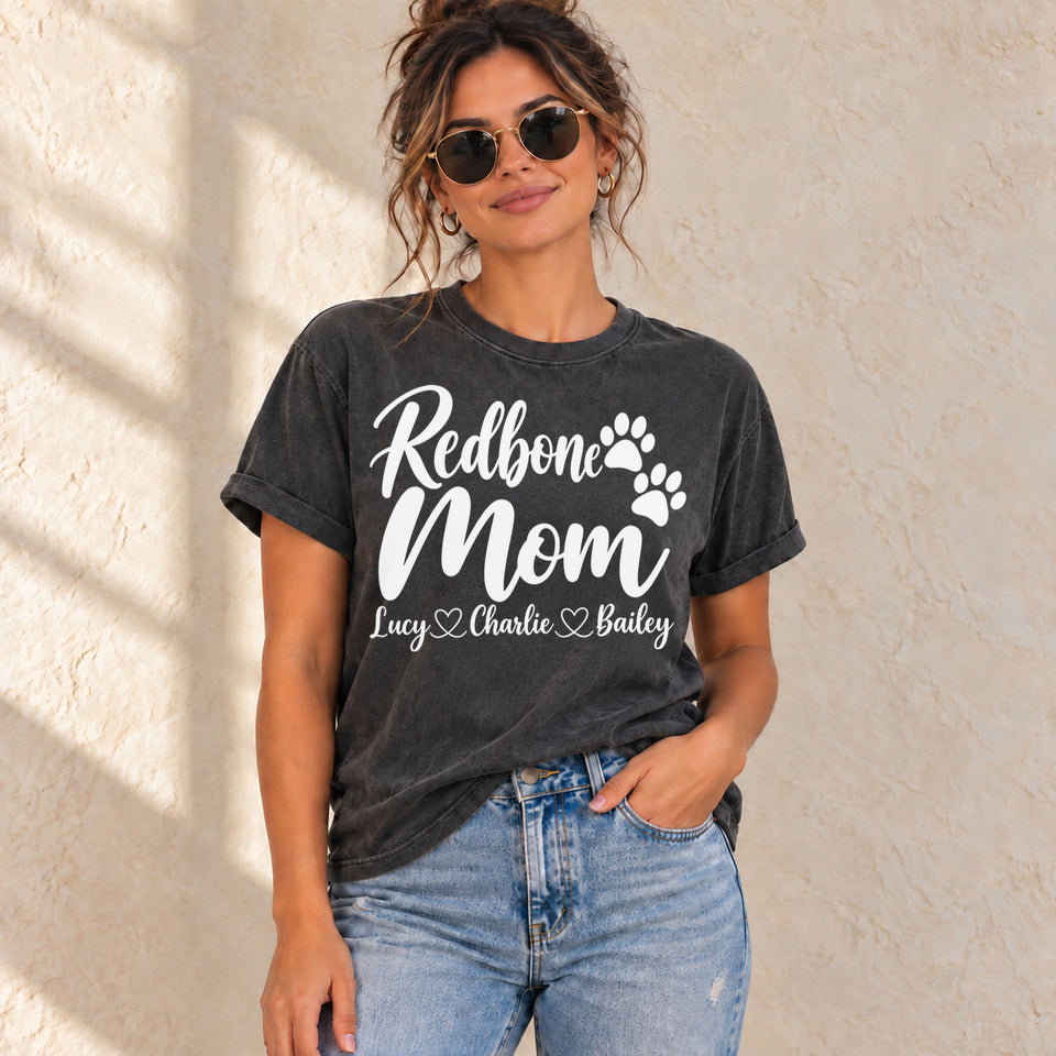 Personalized Redbone Coonhound Mom Premium T-Shirt lifestyle photo