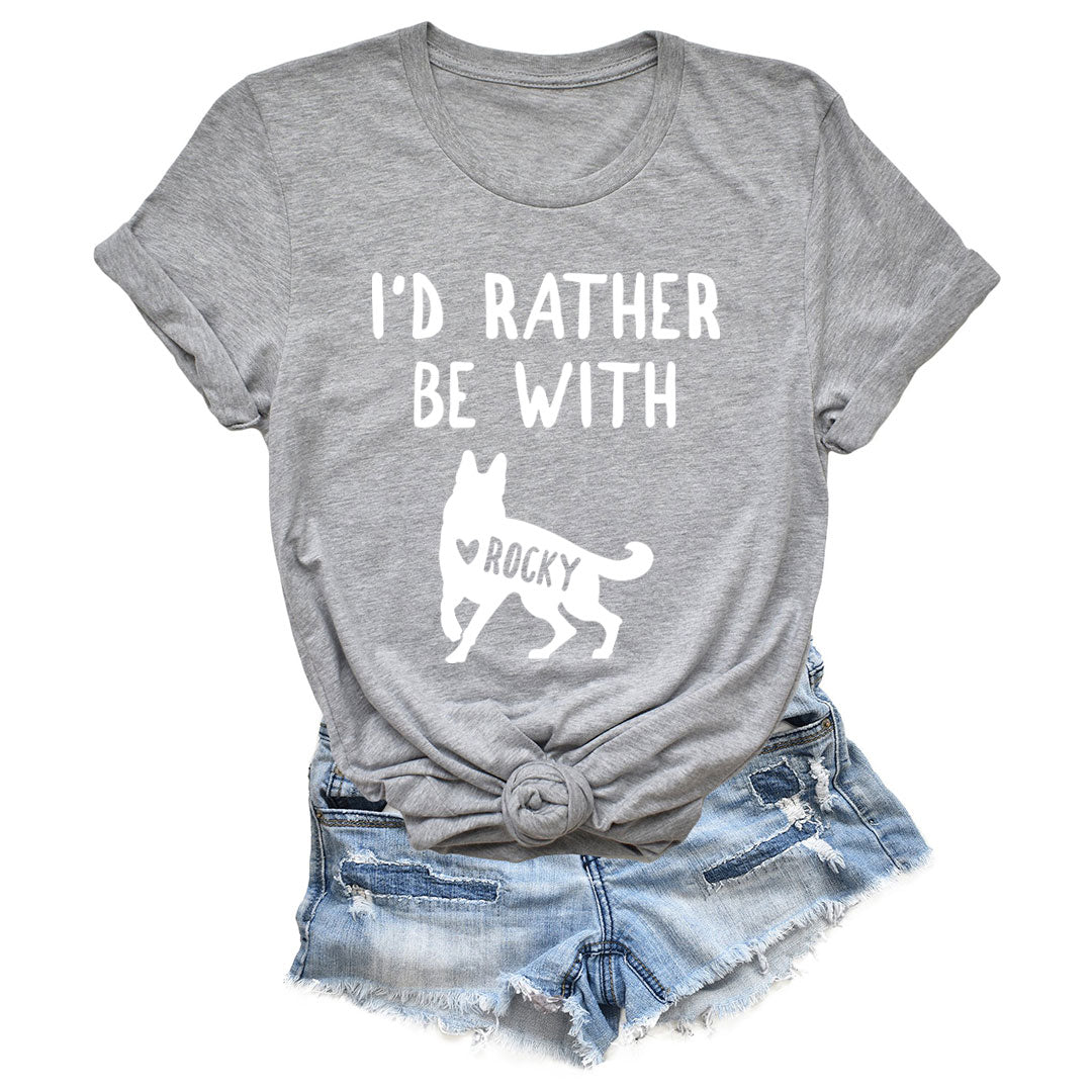 LEVY PAW Personalized German Shepherd Lover T-Shirt with Name I'd Rather Be With My German Shepherd