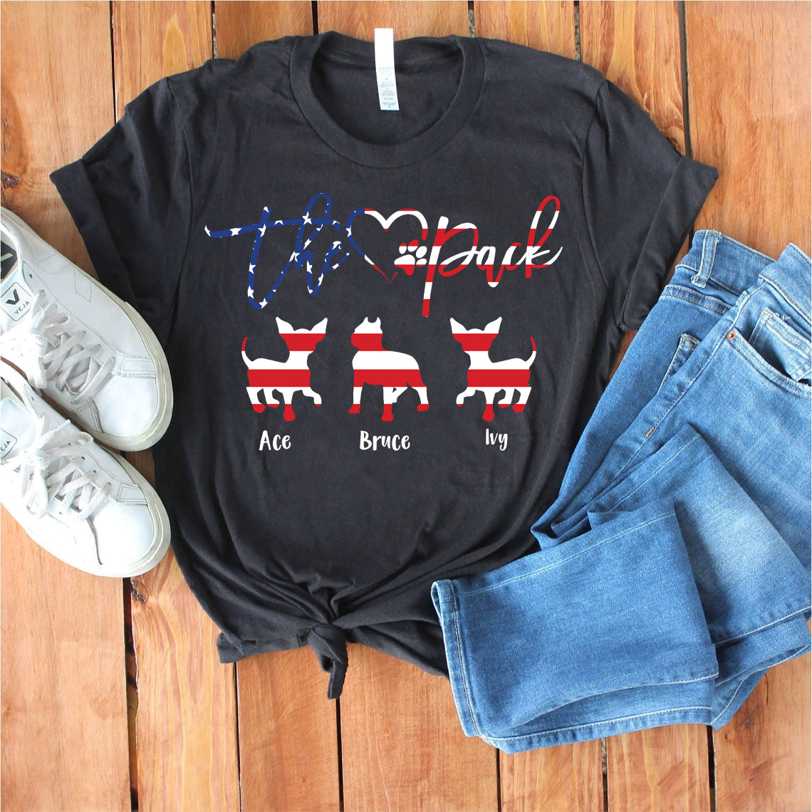 Personalized Dog Name Patriotic US Flag 4th Of July Tshirt