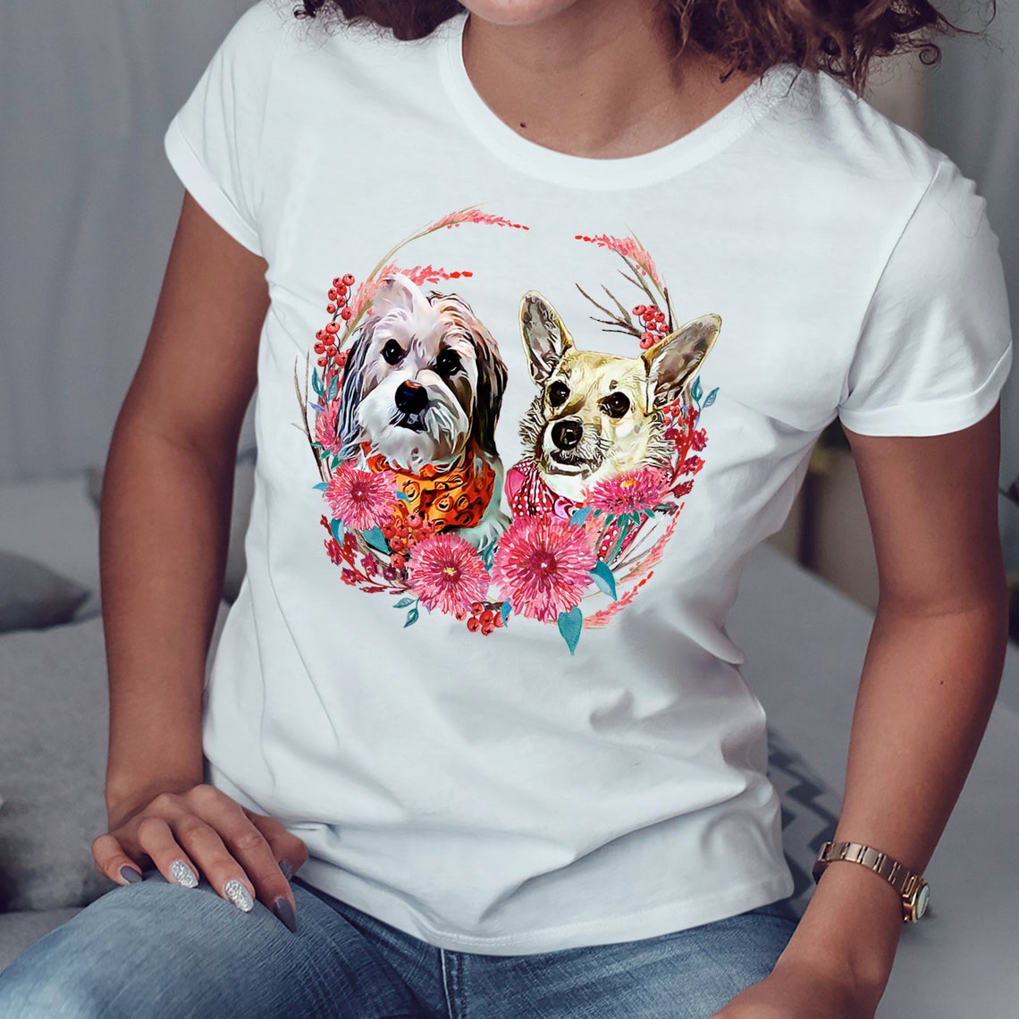 Two Dogs on One Tee - Unisex Premium T-Shirt  Bella + Canvas 3001