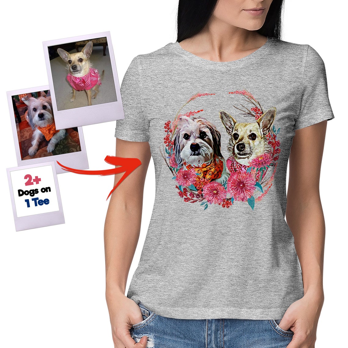 Two Dogs on One Tee - Unisex Premium T-Shirt  Bella + Canvas 3001